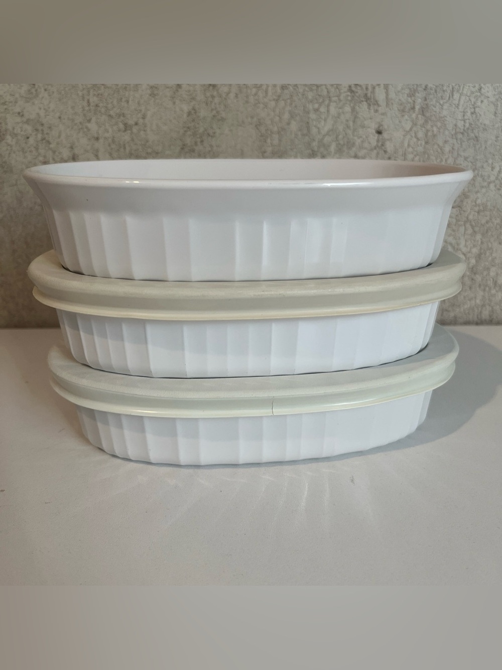 Vintage Corning Ware French White Small Oval Casserole Dish Lot with Lid F-15-PC
